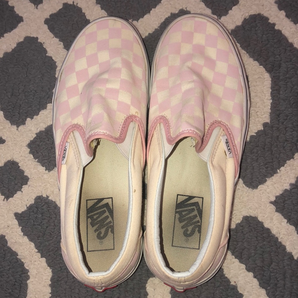 pink checker board slip on vans